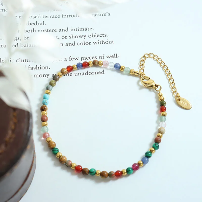 Braccialetto di pietra preziosa naturale, braccialetto di pietra in rilievo multicolore, braccialetto delle donne, braccialetto in argento Sterling 925, gioielli Boho e Argento
