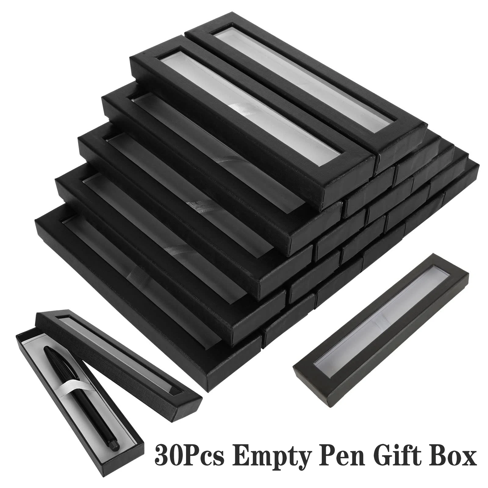 

Пустая ручка в подарочной коробке, черная картонная фоторучка с прозрачным окошком для ювелирных изделий, карандаш, шариковая ручка, дисплей, 30 шт.