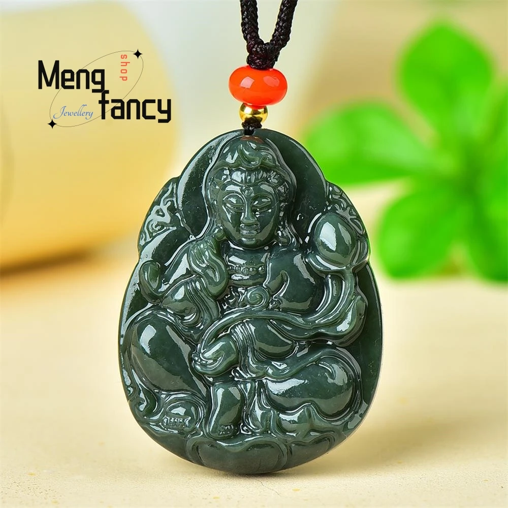 

Natural Hetian Green Jade Guanyin Pendant Amulets Mascots Fashion Charms Fine Jewelry Women Men Necklace Couple Holiday Gifts