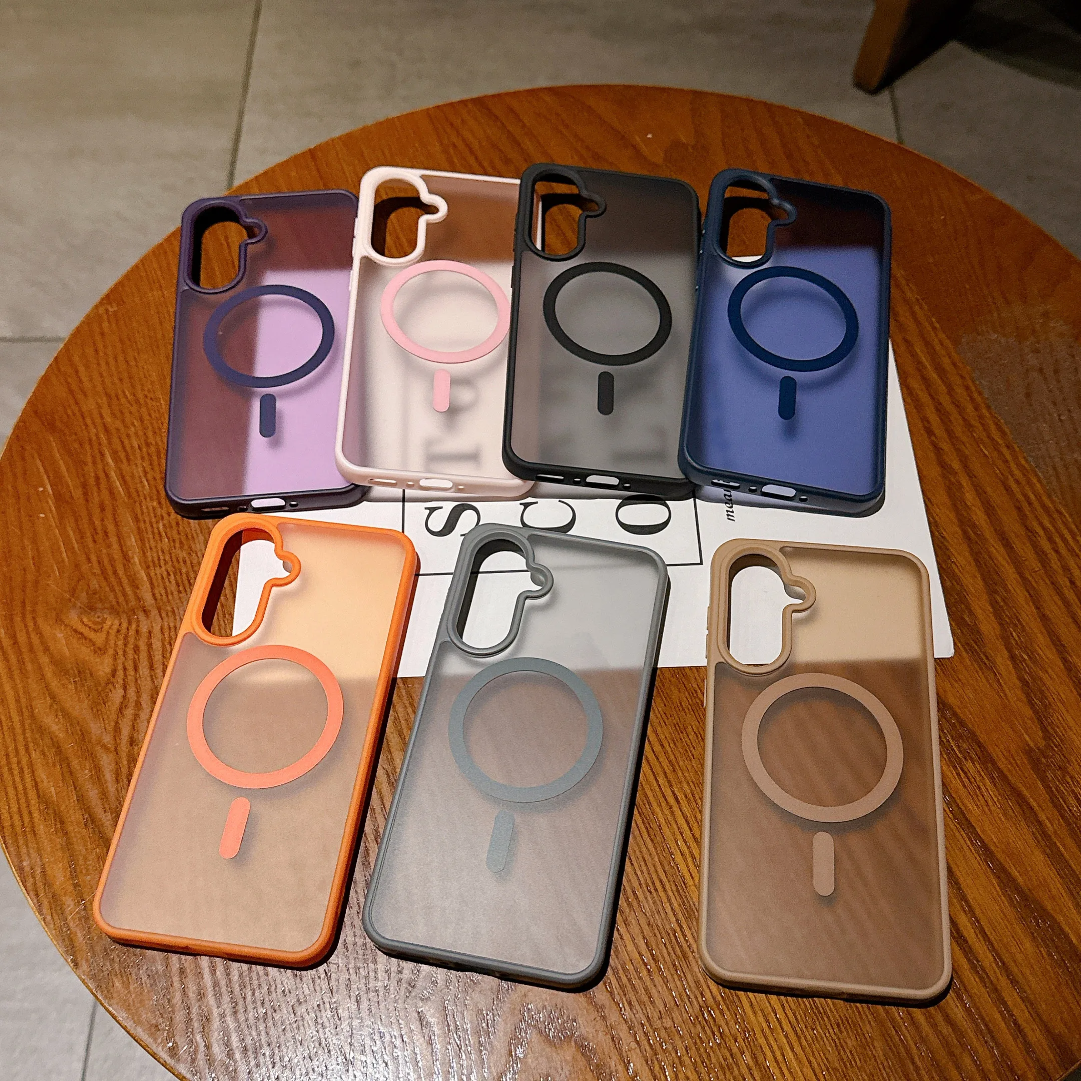 Translucent Magnetic Phone Case with Frosted Shockproof Hard Cover and Soft Frame