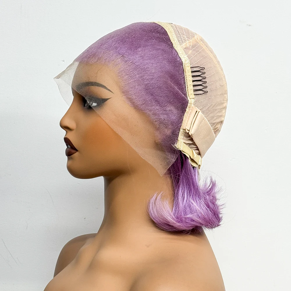 200% Density Human Hair Wigs Straight Light Purple 13x4 Frontal Lace Bob Wigs Colorful Bob Wigs For Black Women