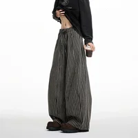 American Casual Striped Loose Fit Straight Leg Pants Men Women Spring Summer Lazy Style Drapey Wide Leg Floor Length Trousers