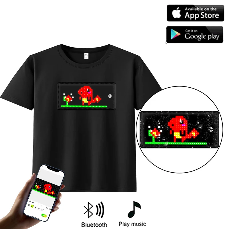 Programmable Led Cotton T-shirt Bluetooth  T-shirt Led Display Text - Led  T-shirt - Aliexpress