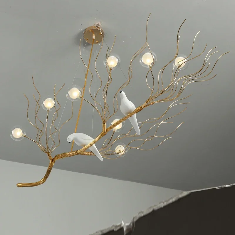 Retro Iron Branch Led Pendant Chandeliers Nordic Dining Room Lighting Bird Nest Hanging Lights Fixture led chandelier ceiling chandelier