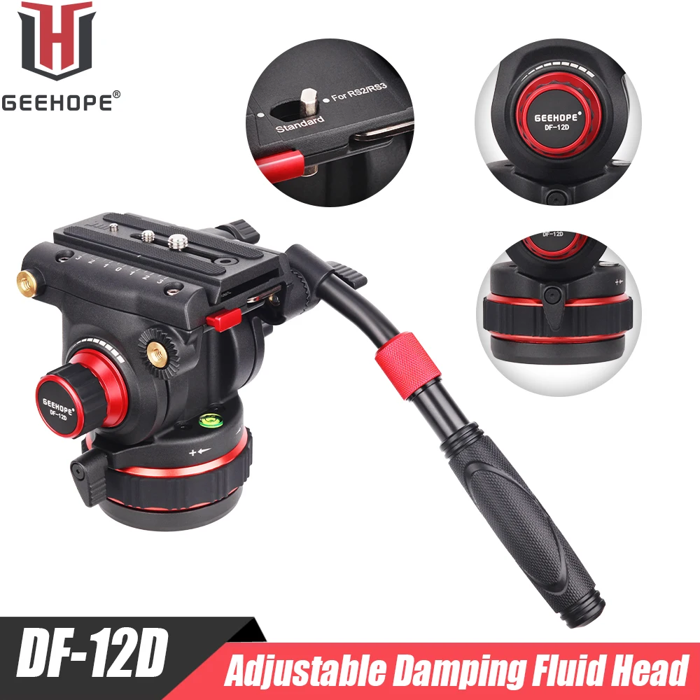 GEEHOPE DF-12D Tripod Fluid Head with Flat Base and Adjustable Handle, for Tripod, Monopod, Video Cameras and DSLR, Maxload 12kg
