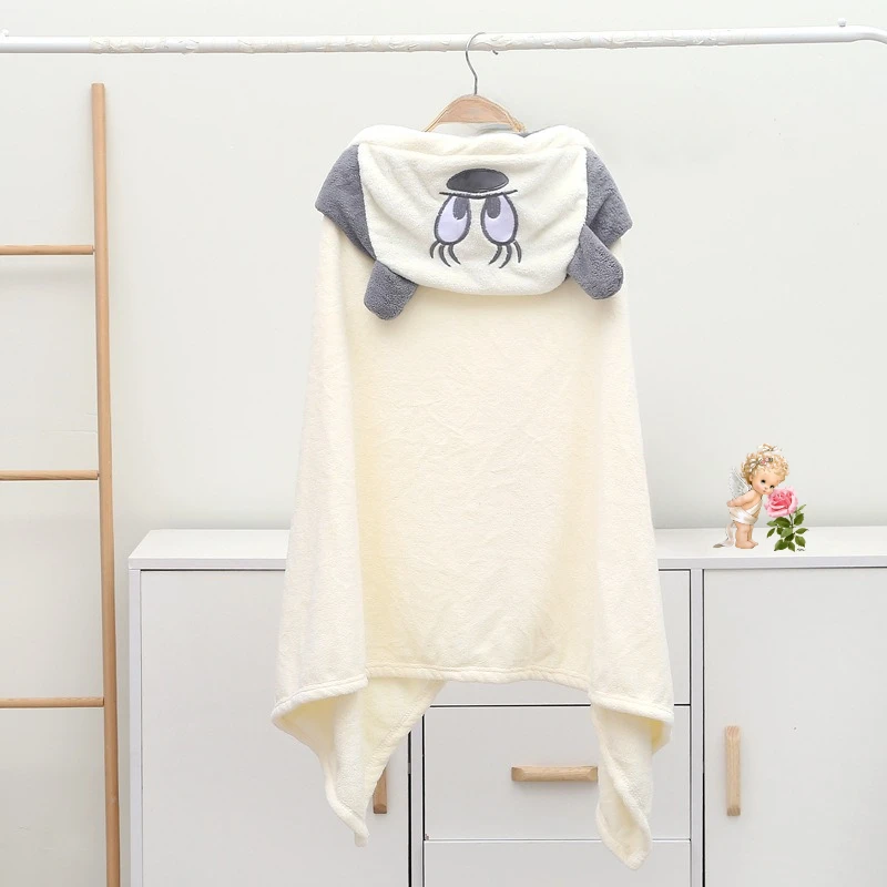 Coral fleece bath towel cartoon children hooded air conditioning blanket cape beach towel