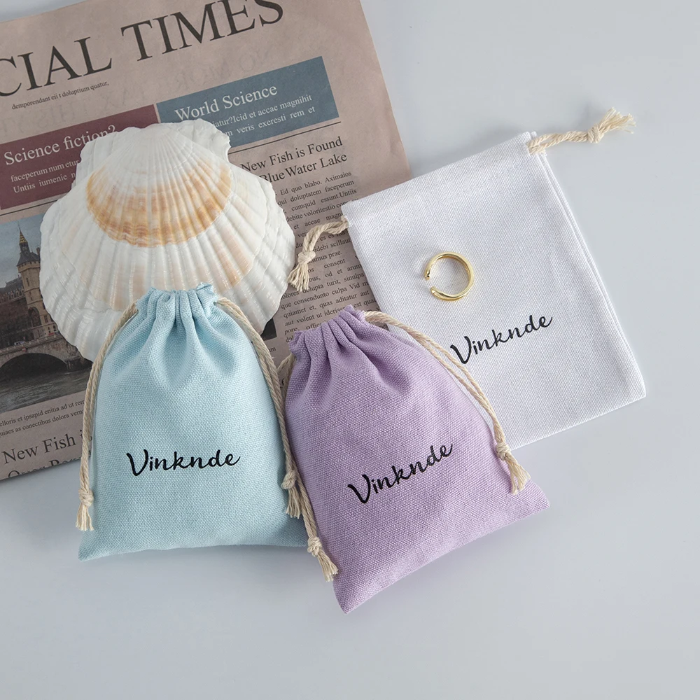 50 Stück schöne Baumwollbeutel mit individuellem Logo, für Ringe, Kosmetik, Schmuck, Verpackungsbeutel, für Hochzeit, Party, niedliche Geschenkbeutel mit Kordelzug – Detail 8