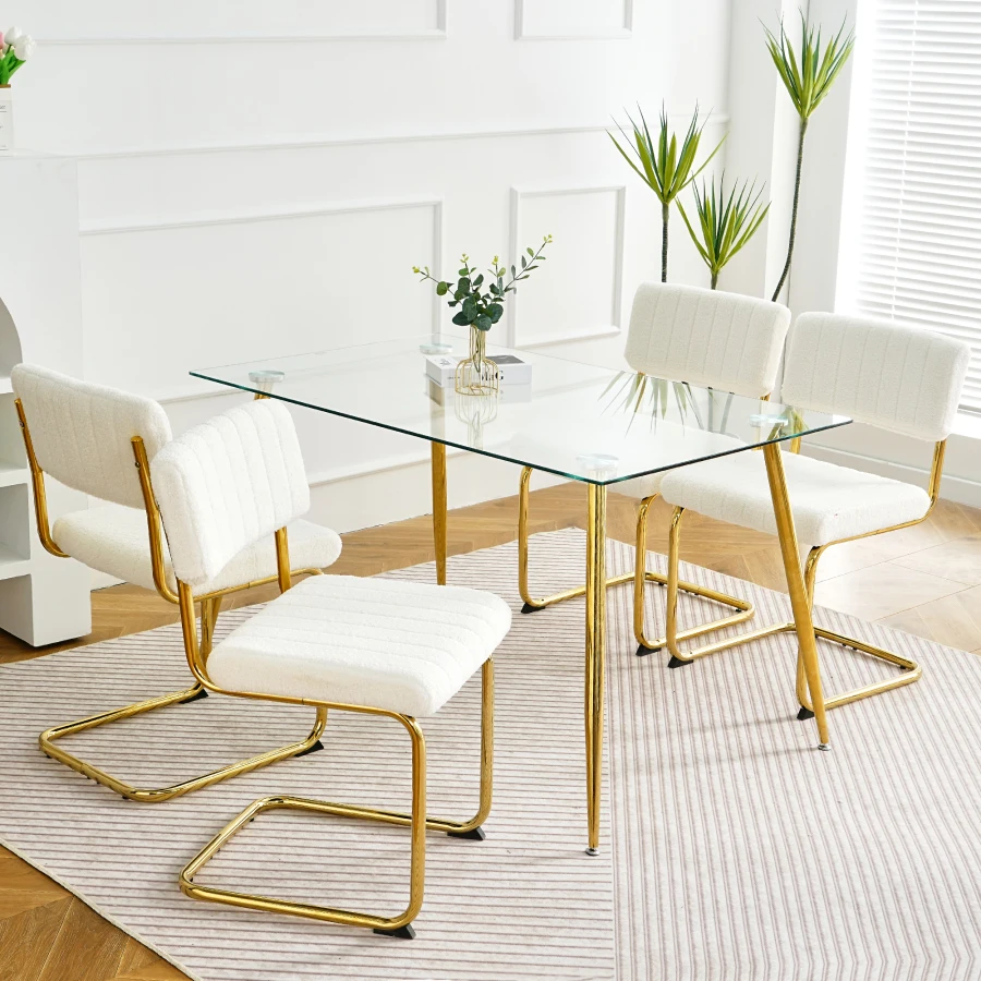 Modern simple light luxury dining chair home bedroom stool back dressing chair gold metal legs (set of 4)