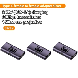 USB4 C Female to Female Adapter with 240W Fast Charging & 8K Video Support (3 Pcs Purple)
