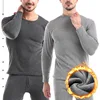 Winter Thermal Underwear Set For Men Thickened Bottom Shirt Long Johns 2pcs Thick Fleece Pajamas Suit Inner Wear Basic Clothing 2