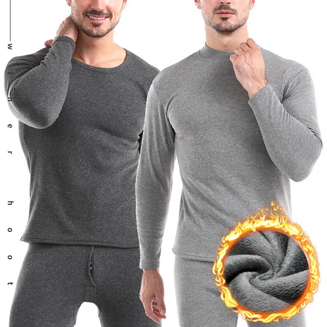 Winter Thermal Underwear Set For Men Thickened Bottom Shirt Long Johns 2pcs Thick Fleece Pajamas Suit Inner Wear Basic Clothing 2