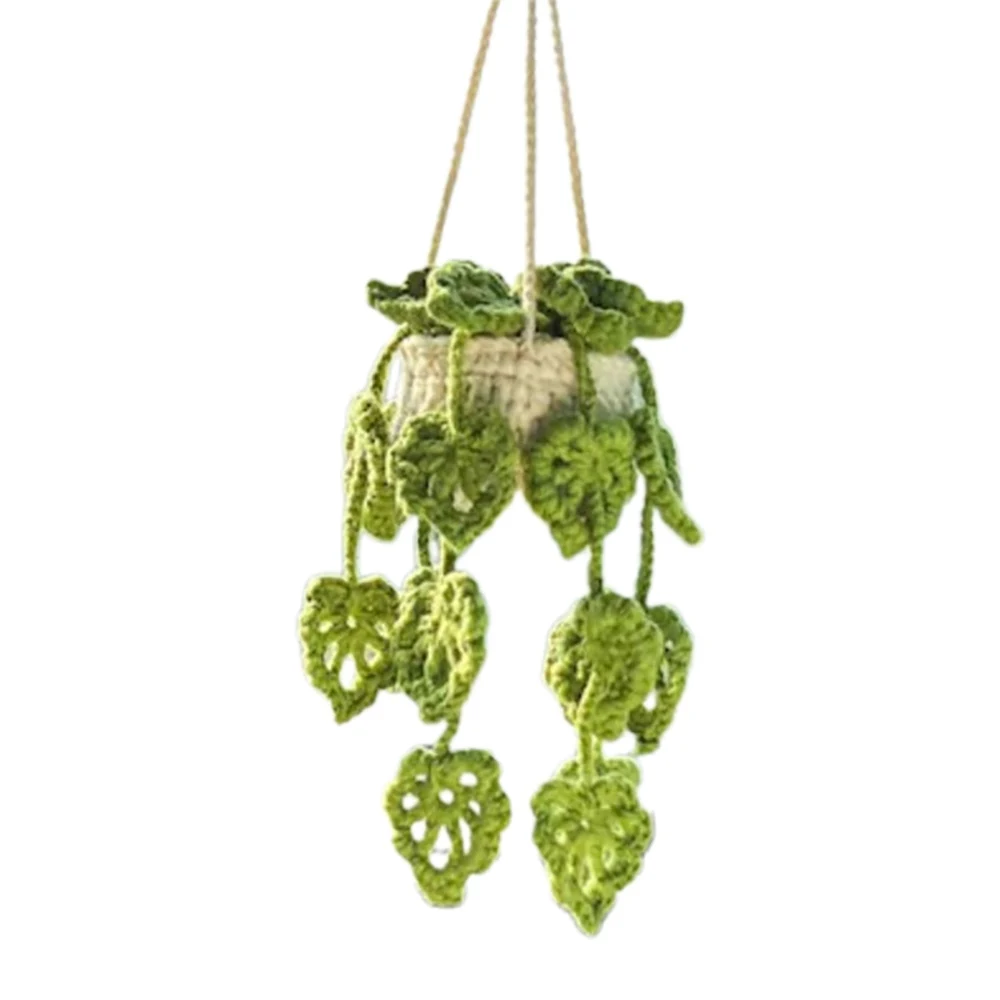 Car Handmade Crochet Plant Pendant Hanging Basket Charm Rear View