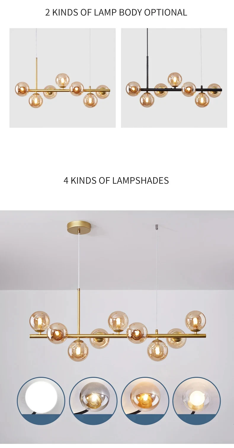 Description Picture 3 of itemModern Glass Ball Ceiling Chandelier for Table Dining Living Room Kitchen Island Pendant Lamp Home Decor Indoor Lighting Fixture