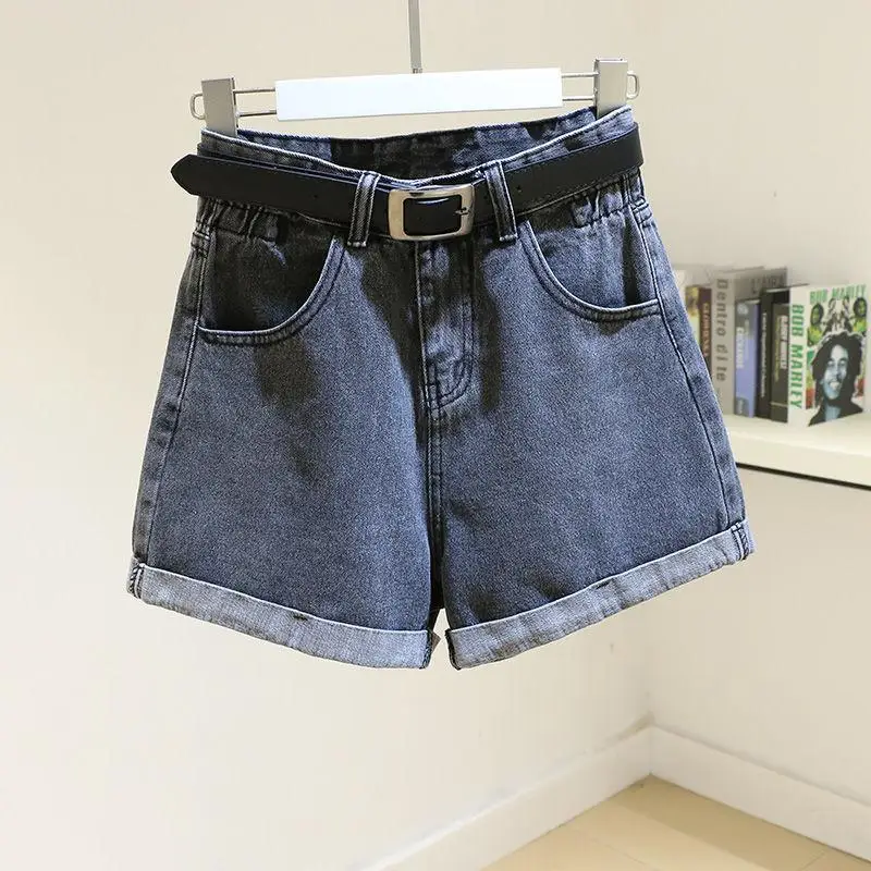 Ailegogo Streetwear High Waist Women Blue Denim Shorts With Belt Summer Casual Female Wide Leg  Size 2xl Jeans Shorts winter dresses for women Shorts