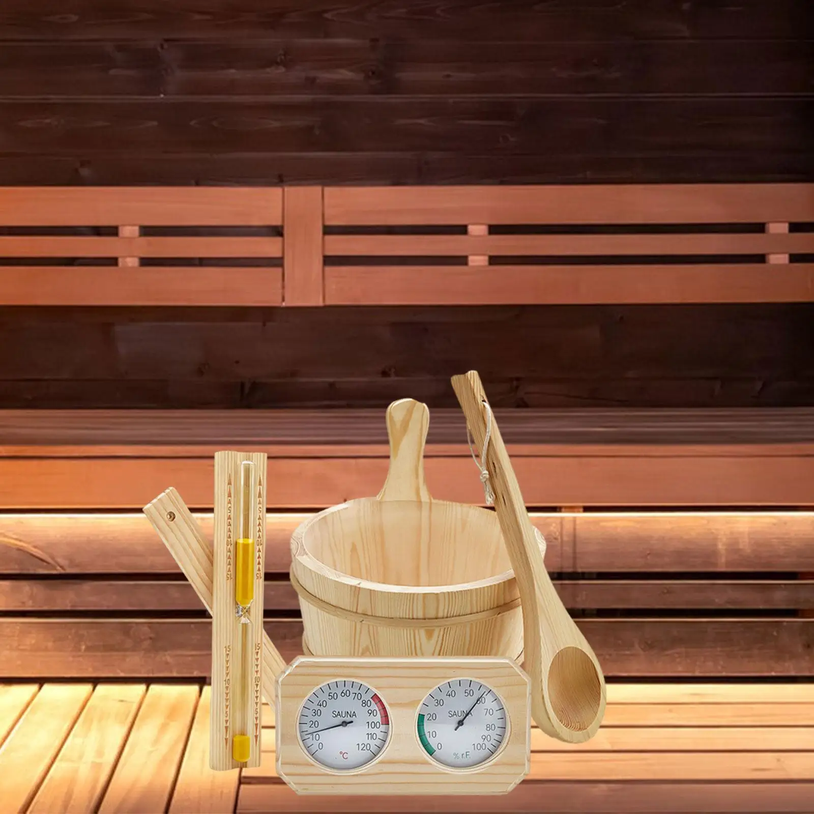 Sauna Accessories Set 4L Bucket Ladle Hourglass Sand Timer for Bathroom SPA Bathtub Sauna Accessories Set 4L Bucket Ladle Hourglass Sand Timer for Bathroom SPA Bathtub