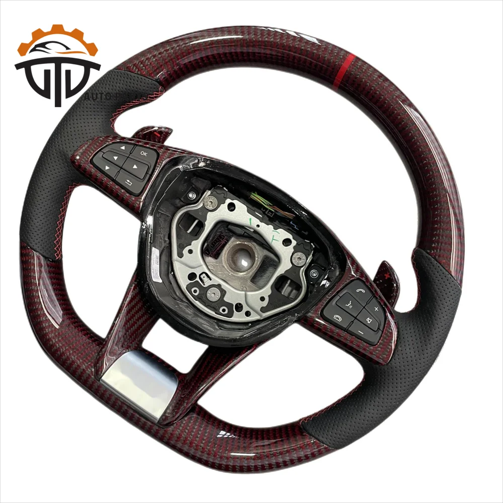 

Car Accessory Auto Parts And Special Weave Glossy Carbon Fiber Steering Wheel With Perforated Leather For Benz CLA W205