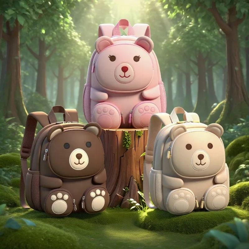 Nuovo Zaino Cubico a Forma di Orso per Bambini, Borsa a Doppia Spalla per Bambini e Neonati, Zaino Scolastico 3D Carino per Ragazzi e Ragazze