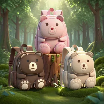 Nuovo Zaino Cubico a Forma di Orso per Bambini, Borsa a Doppia Spalla per Bambini e Neonati, Zaino Scolastico 3D Carino per Ragazzi e Ragazze