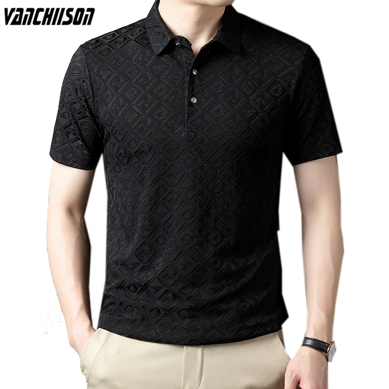 

Рубашка-поло мужская с коротким рукавом, деловая Повседневная модная одежда с Добби тканью, в винтажном ретро стиле, лето 00778