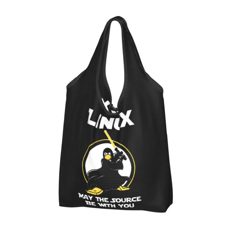 

Linux May The Source Be With You Grocery Bags Heavy Duty Penguin Programmer Developer Programming Coding Nerd Shopping Bag