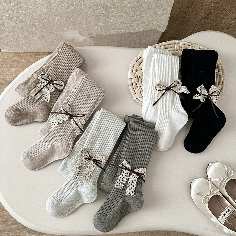Children Cotton Tights Girls Cute Princess Bowknot Pantyhose Kids Stocking Baby Girls One-Piece Pantyhose Infant Knitted Tights kids pantyhose