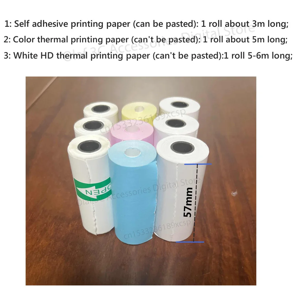 Thermal Printing Paper Adhesive Label HD White Colorful Print Papers Self-adhesive Labels Sticker 57mm For Portable Mini Printer