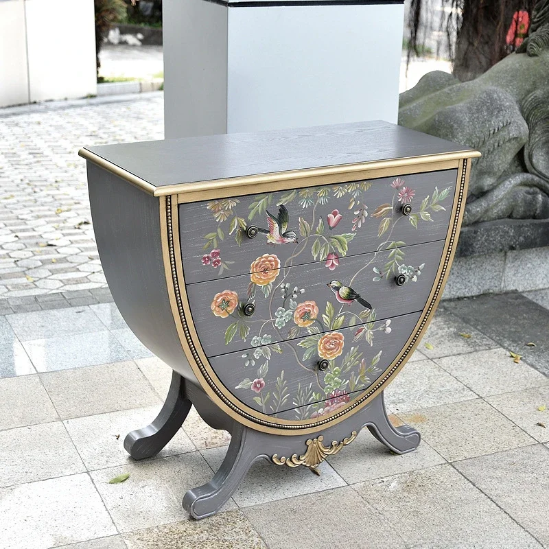 

American style countryside painted foyer cabinet, retro wooden bucket cabinet, creative U-shaped decorative cabinet for living r