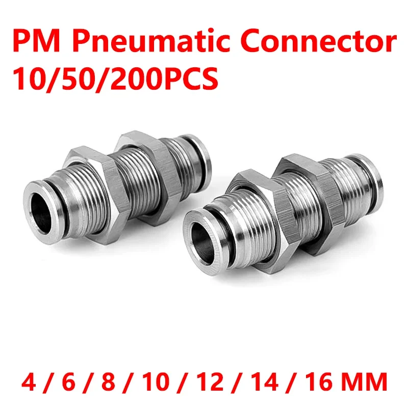 304 Stainless Steel Pneumatic Connector PM Partition Metal Quick Coupling Plug 4 6 8 10 12 16mm Trachea Connector 10PCS