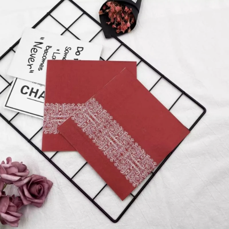 Colorful Printed Napkins High-end Red Wedding Paper Napkins 2 Ply Wedding Disposable Wine Glass Table Setting Flower Paper 20pcs