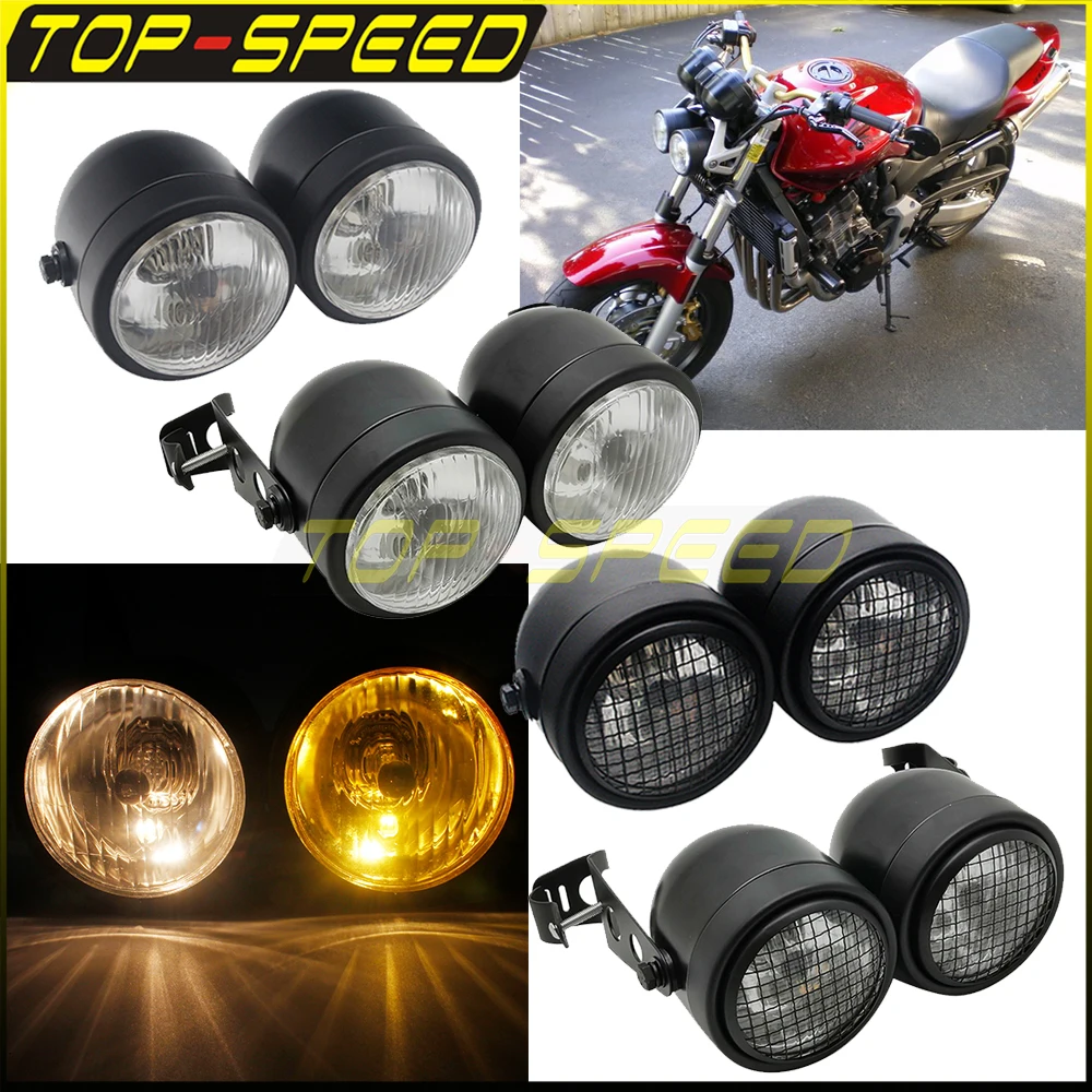 Naked Dual Sport Moto Dirt Bikes Universal 3.5 "Faro Anteriore Doppio Faro Per Harley Honda Yamaha Suzuki Kawasaki Bmw