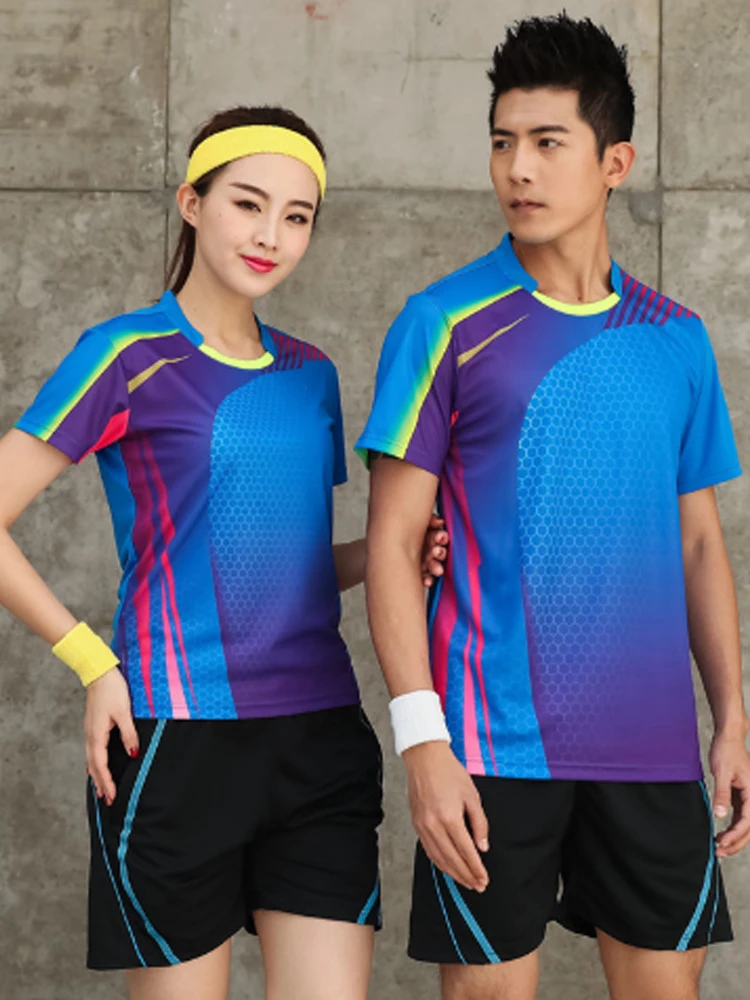Faztonvg Korean Table Tennis Clothes Couple Badminton Suits Men Women Quick Drying Sports Shirts Volleyball Short Sleeve Summer