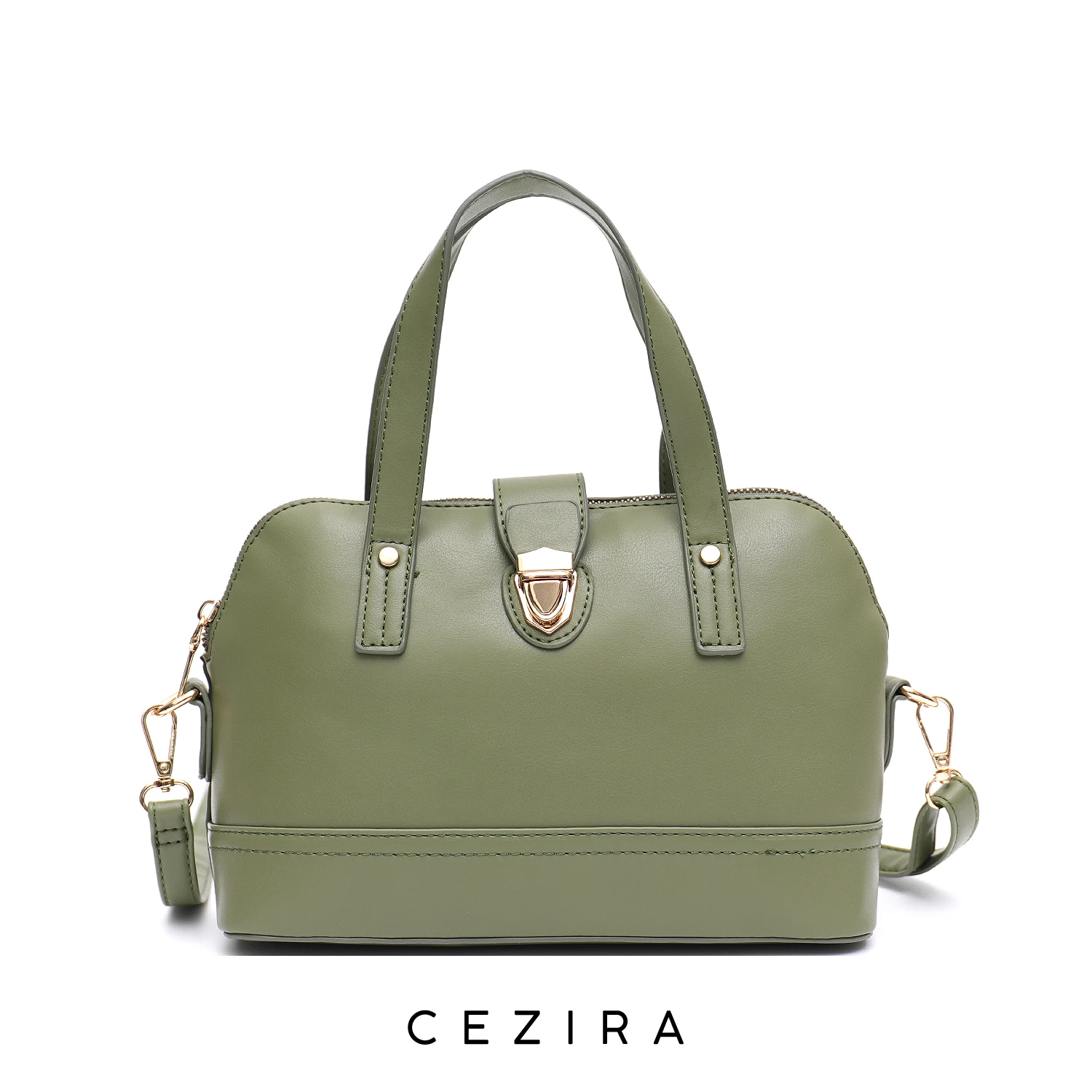 

CEZIRA Fashion Chic Design PU Vegan Leather Top-handle Bag Women Luxury Metal Lock Shell Bucket Purse Crossbody Shoulder Handbag