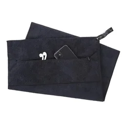 Ultra - Absorbent Microfiber Fitness Towel with Zipper Pocket (Black)