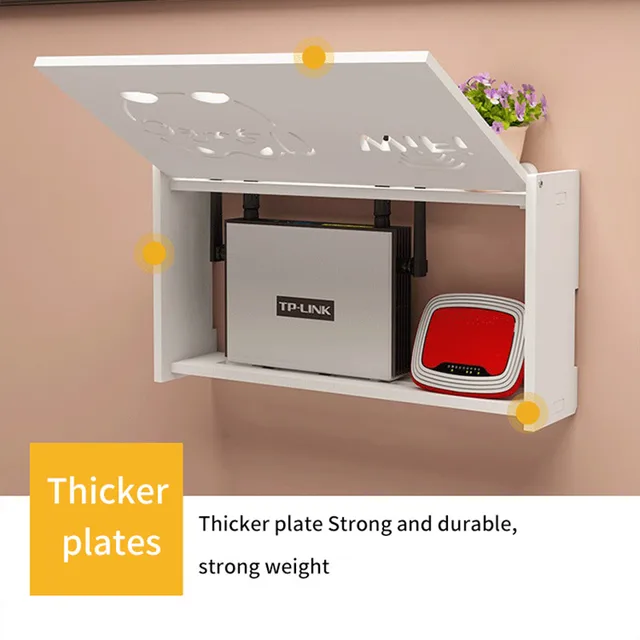 Új Fehér Vezeték Nélküli Útválasztó Tároló Doboz Nappali Aljzat Wifi Dekoráció Falra Szerelt Tv-Top Box Állvány Kábelteljesítmény-Szervező - Image 5