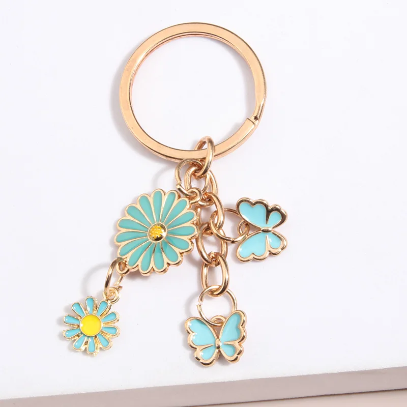 Nette Emaille Keychain Sunflower Schmetterling Schlüssel Ring Kleine Blume Schlüssel Ketten Souvenir Geschenke Für Frauen Mädchen DIY Handgemachten Schmuck