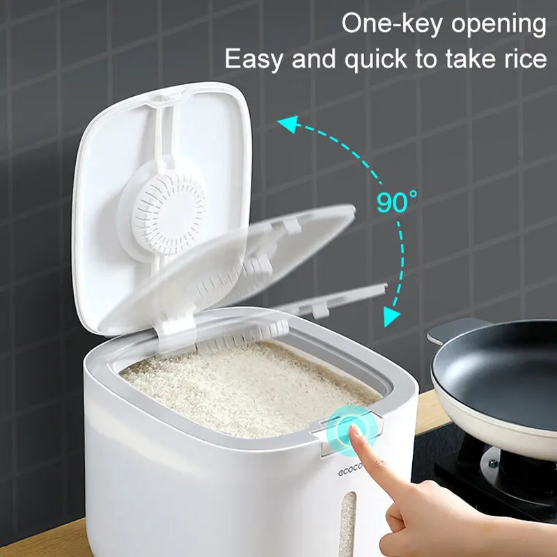 Rice Storage Container Box Sealed Household Rice Bucket Insect-Proof Kitchen Automatic Button Rice Dispenser Rice Storage Bucket 6