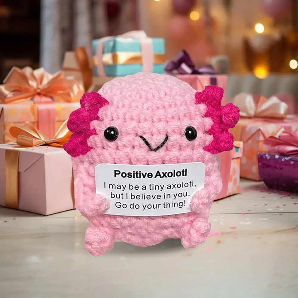 Cute Crochet Dolls Positive Energy Axolotl Doll With Card Home Room Ornament Creative Handmade Knitted Axolotl Desktop Decor