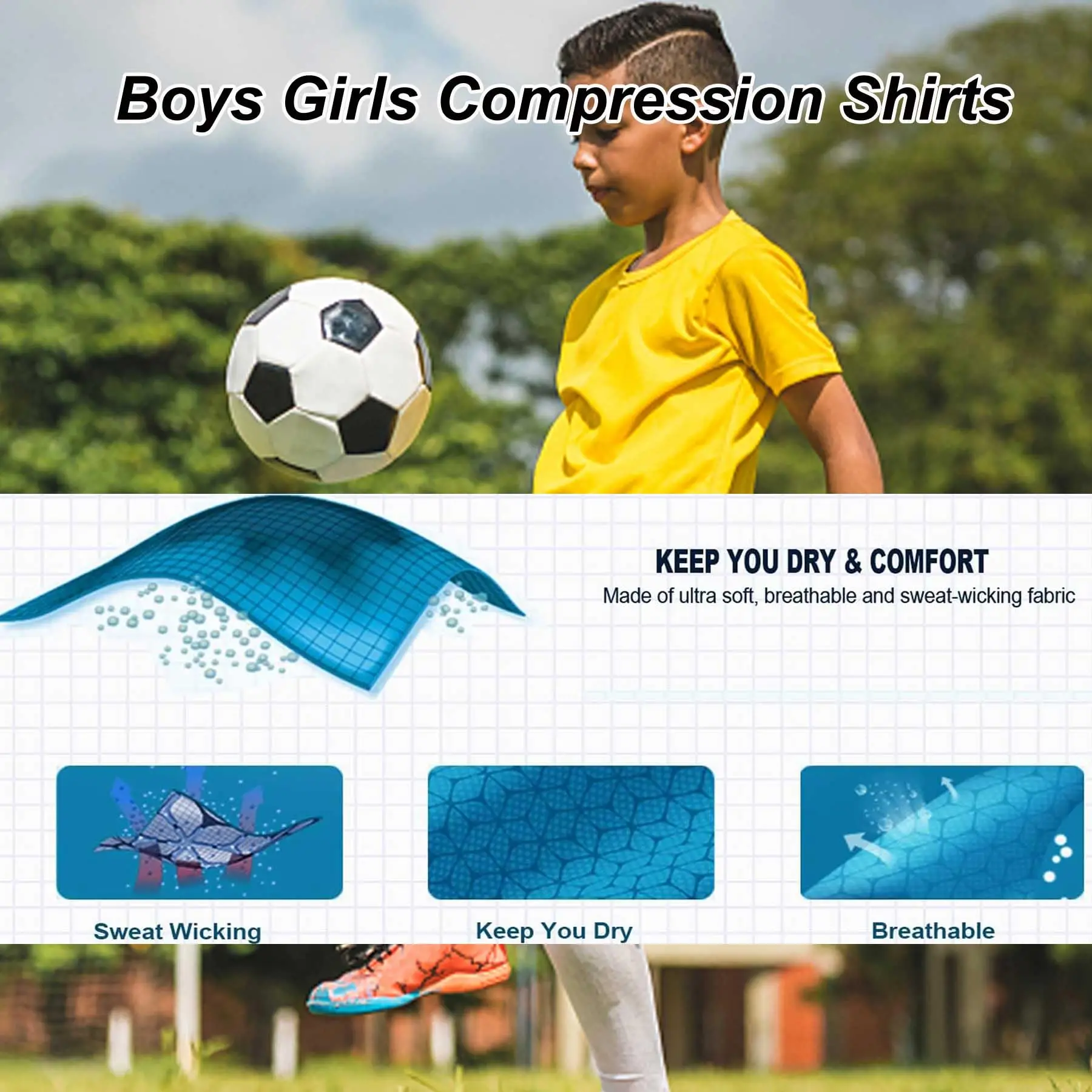 Boys Compression Shirts Short Sleeve Football Undershirt for Kid Quick Dry Athletic Baseball Youth T-Shirt Base Layer - 6