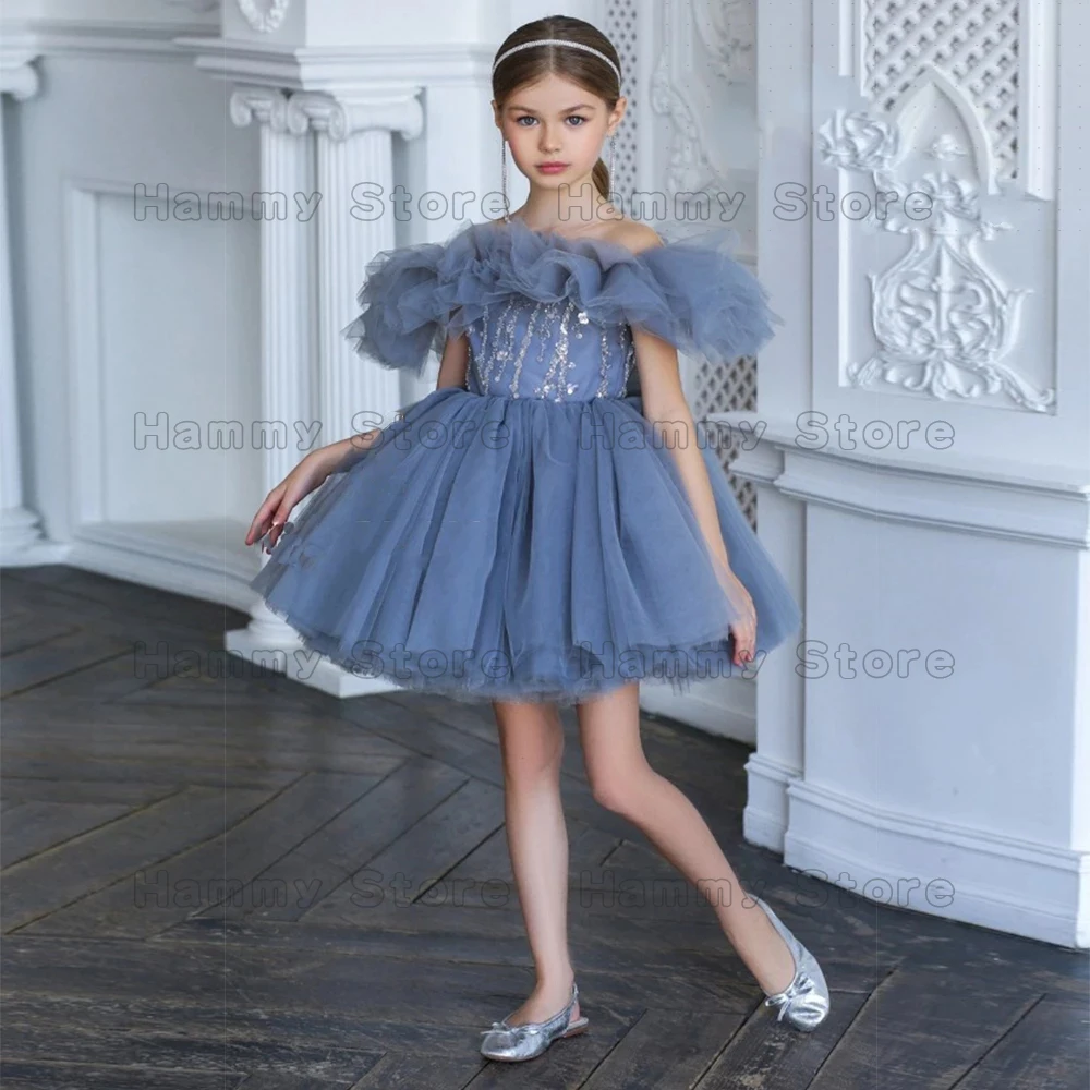 

Wedding Flower Girl Dress Ruffles Sheer O Neck Soft Tulle Cute Baby Birthday Gown First Holy Communion Pageant Dresses