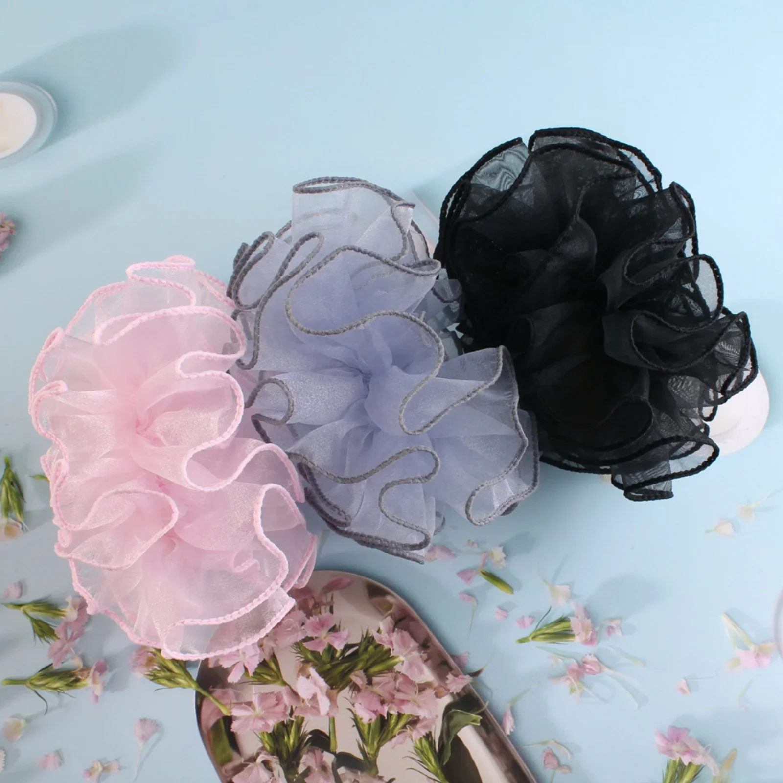 Elegant Ruffled Organza Hair Scrunchie - Multi-Color Chiffon Hair Tie for Stylish Everyday & Party Looks