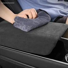 Dla Tesla Model 3/Y 2017-2022 podłokietnik konsoli środkowej włochy Alcantara powłoka pokrywa podłokietnik rękaw i tylne siedzenie Airco Cover-czarny