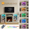 Fireplace TV Stand with LED Lights and Power Outlets,Entertainment Center with Adjustable Glass Shelves, Ivory White 4