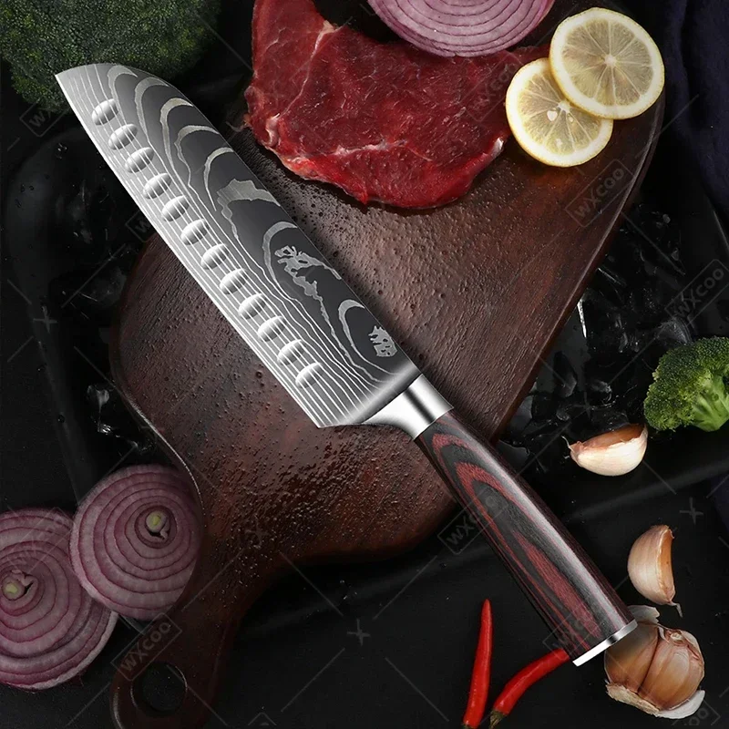 Kitchen Knives Set WXCOO Damascus Pattern Chef Knife Professional Japanese Knives for Kitchen Block Sharp Vegetable Cutter Knife Slicing