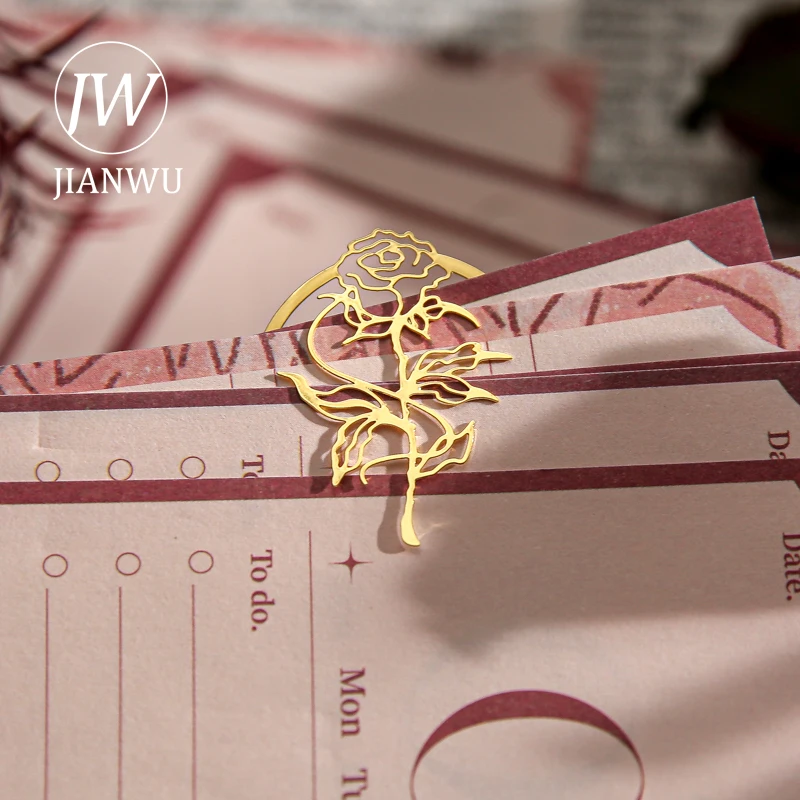 JIANWU Rose Code Series Vintage Hollow Metal Bookmark Reading Folder Creative DIY Student Supplies Stationery