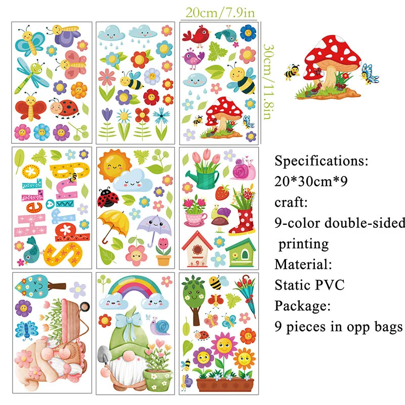 Dwarf Flowers and Butterflies Electrostatic Sticker, Window Film, Creative Minimalist Home Decorative Stickers