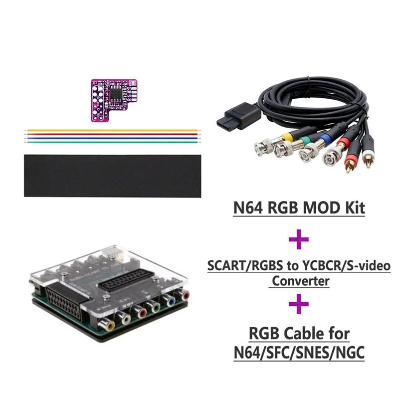 

N64 RGB мод + SCART/RGBS к YCBCR/S видео преобразователь + RGB кабель для N64 NTSC консолей RGB модуль для Nintendo 64 NTSC PCB