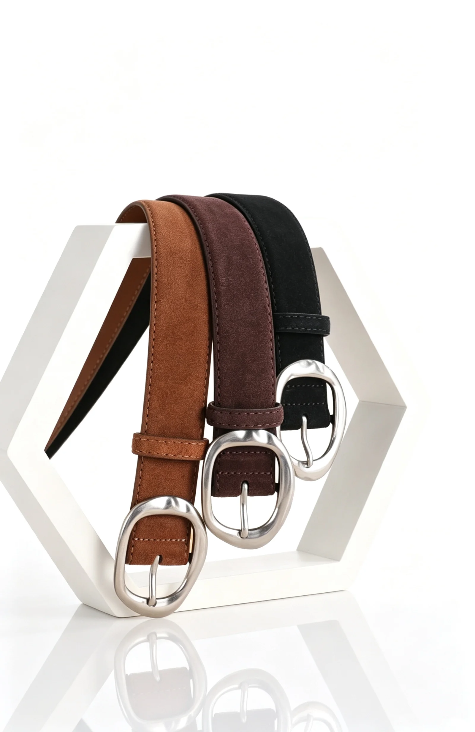 Neuer luxuriöser Wildleder-Rindsledergürtel für Damen im Vintage-Stil mit silberner Metallschnalle, 3,3 cm breiter Bund für Kleider und Jeans
