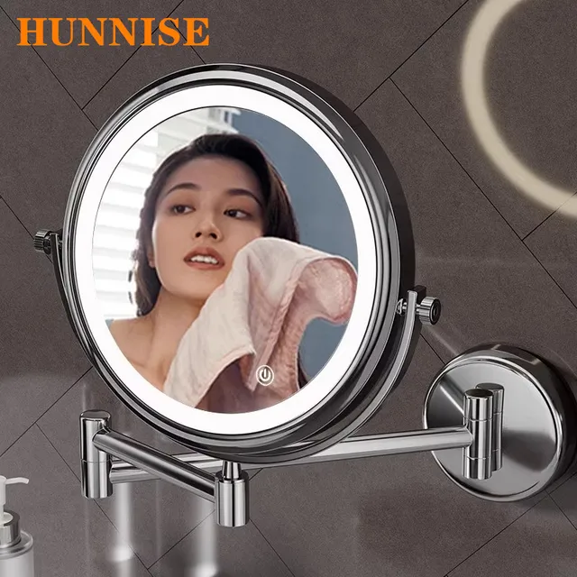 Touch Led พับกระจกห้องน้ํา Double Face 5X 10X แว่นขยายห้องน้ําแต่งหน้ากระจกอุปกรณ์เสริมแฮนด์ฟรี Touch Bath กระจก 1