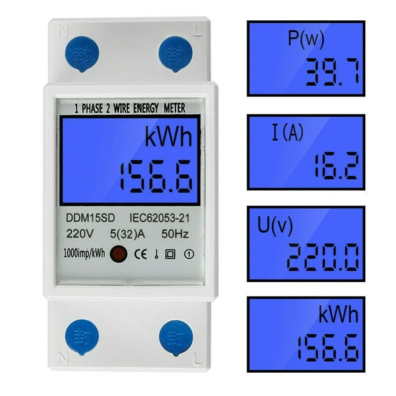 

Цифровой измеритель электрических параметров AC 230V Scab DIN Rail KWh Meter Wattmeter 5 (32)A Вольтметр, измеритель потребления энергии