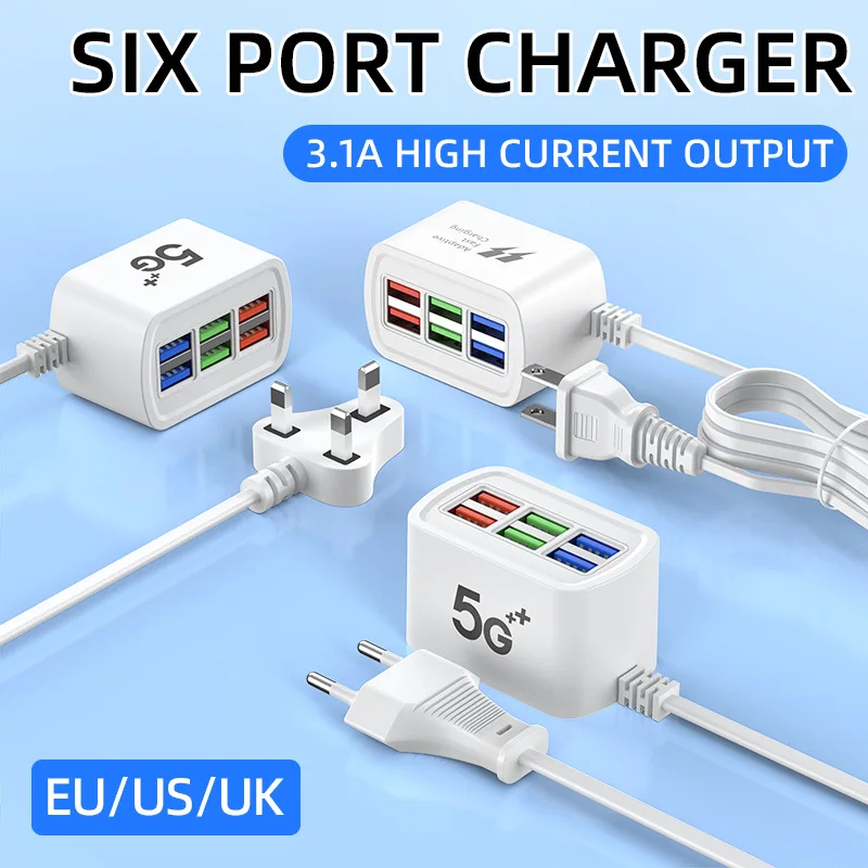 Multiprise USB à charge rapide, station de charge de bureau à charge rapide, cordon de 1 m, adaptateur de hub USB, prise pour iPhone 16 Samsung